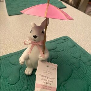 Ashland White Bunny Figurine with Pink Umbrella